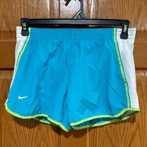 NIKE DRI-FIT Womens M Teal Green White Drawstring Liner Athletic Running Shorts